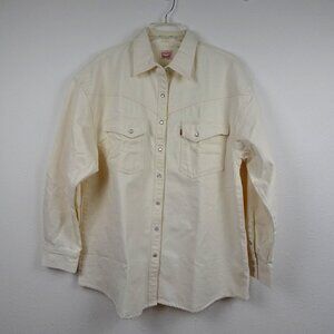 Levi's Denim Shirt Women's Size L Ivory Denim Shacket Western Pearl Snap